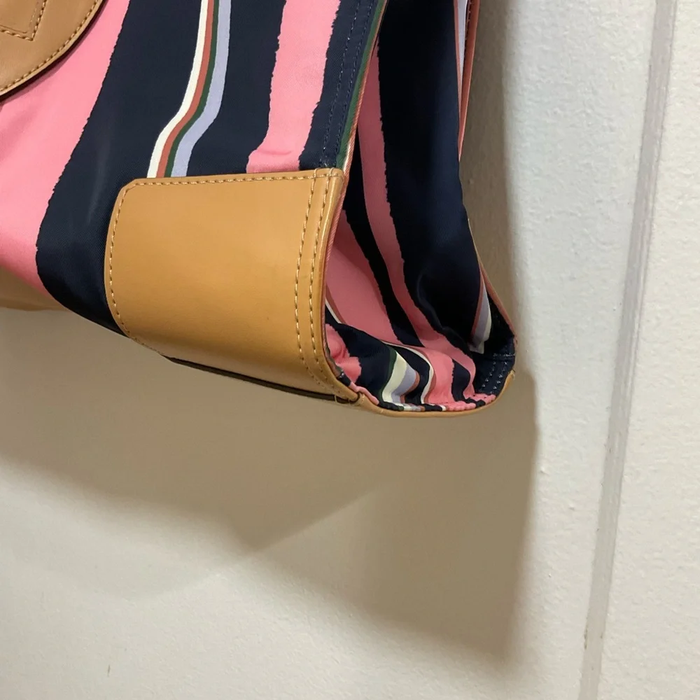 AUTH TORY BURCH ELLA Striped Logo Large Nylon Tote Shopper Bag - Picture 3 of 8
